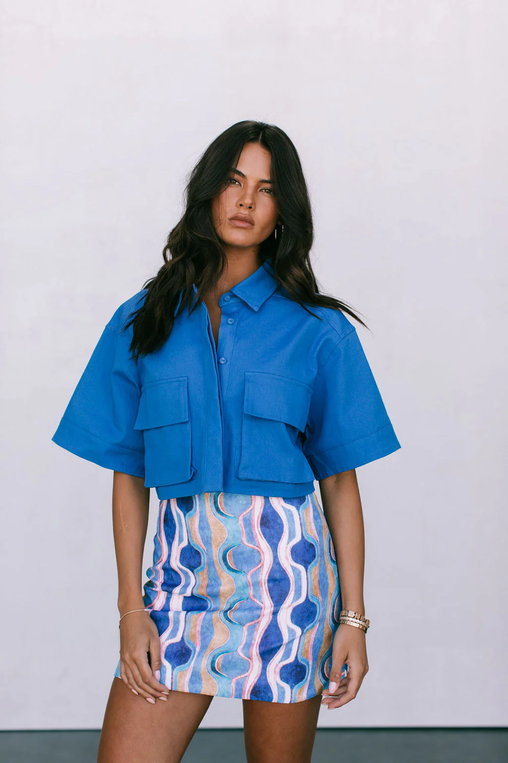 Apella Cropped Shirt Cobalt Blue - Image 3