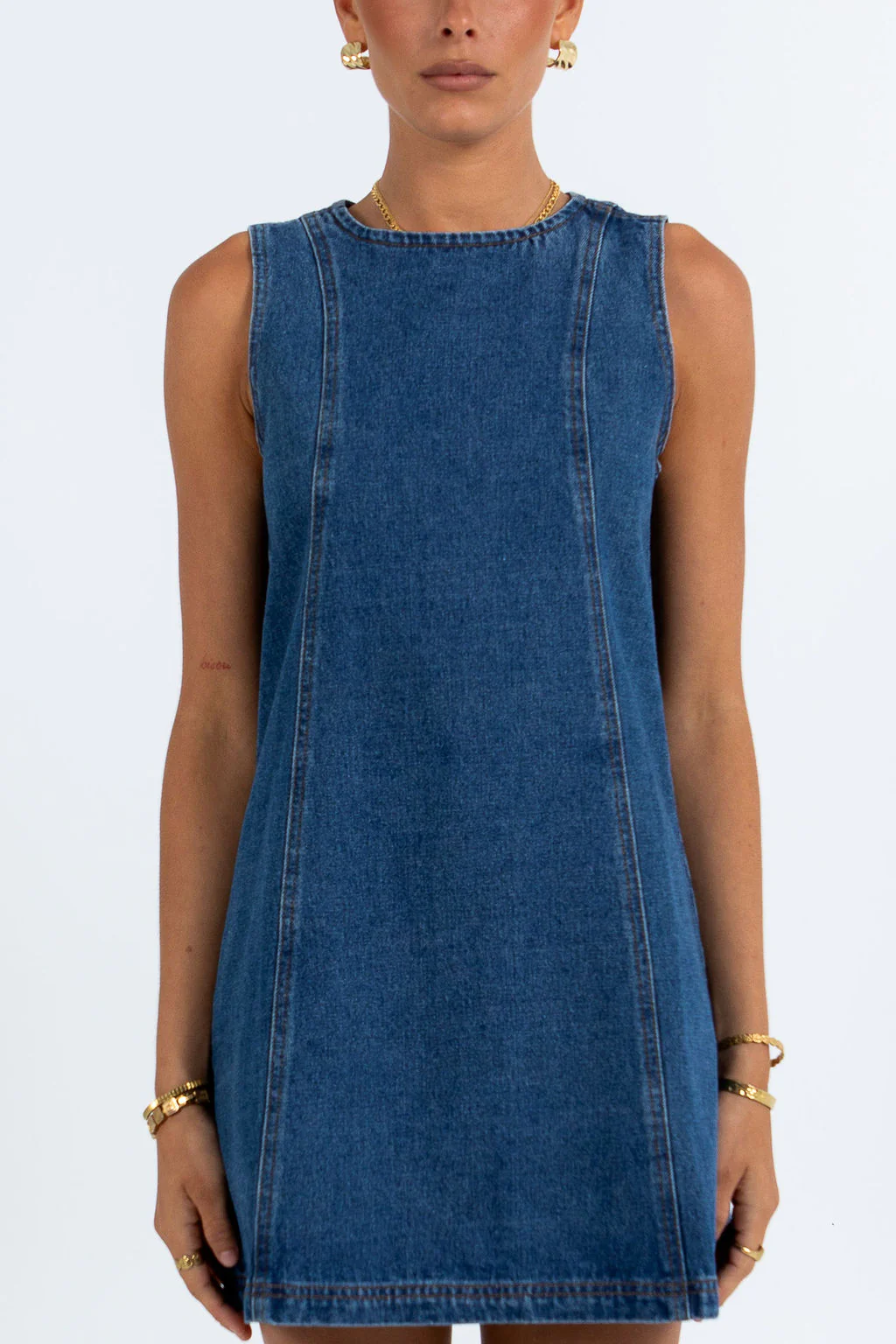 Blaire Mini Denim Dress Dark Blue Wash - Image 11