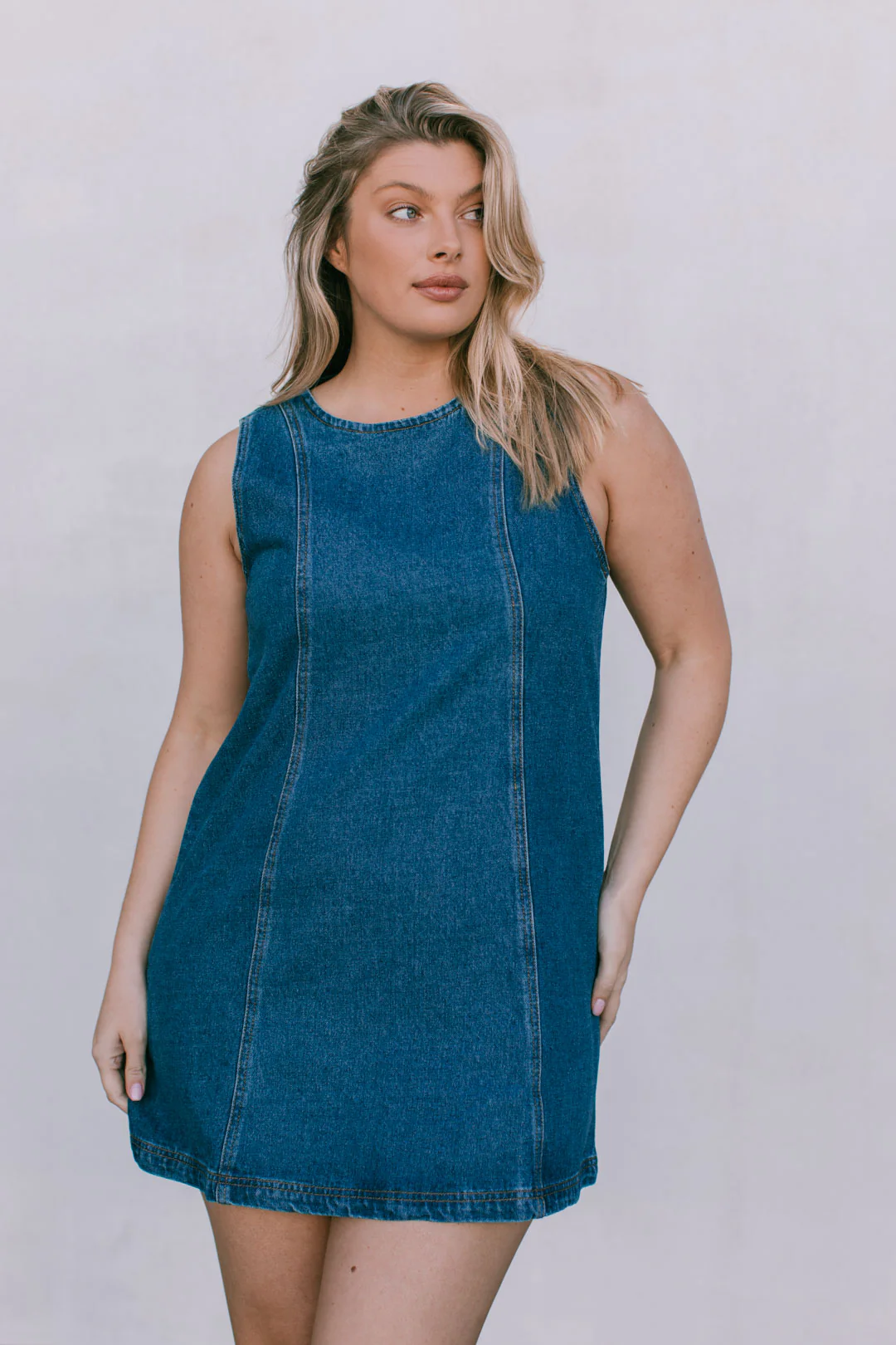 Blaire Mini Denim Dress Dark Blue Wash - Image 25