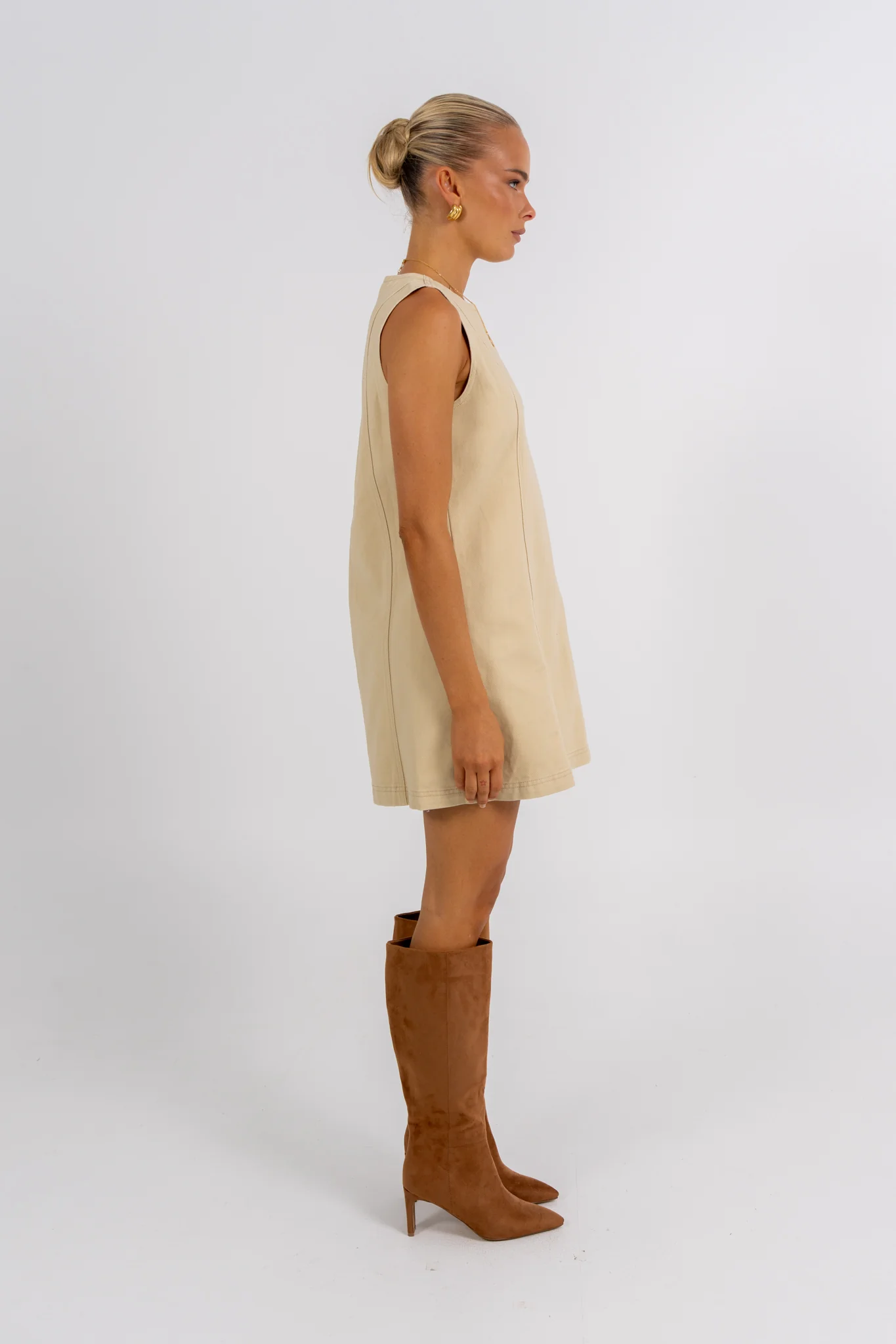 Blaire Mini Denim Dress Sand - Image 9