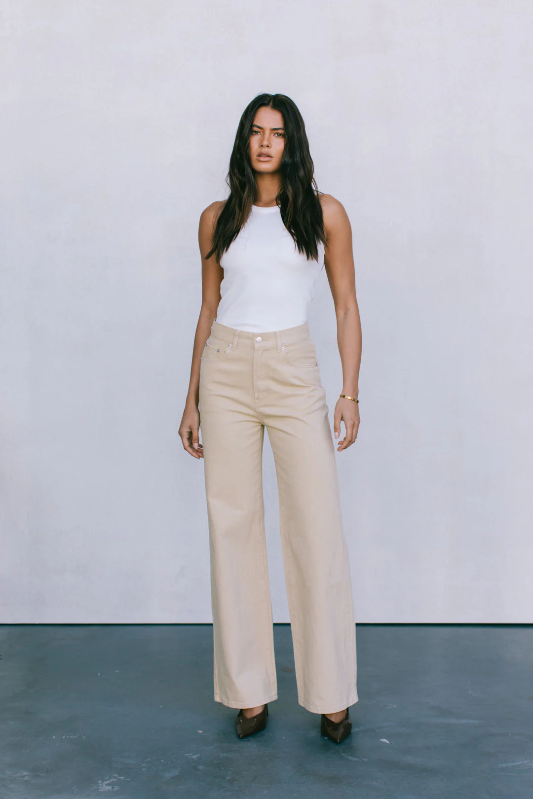 Carissa Wide Leg Denim Jeans Sand