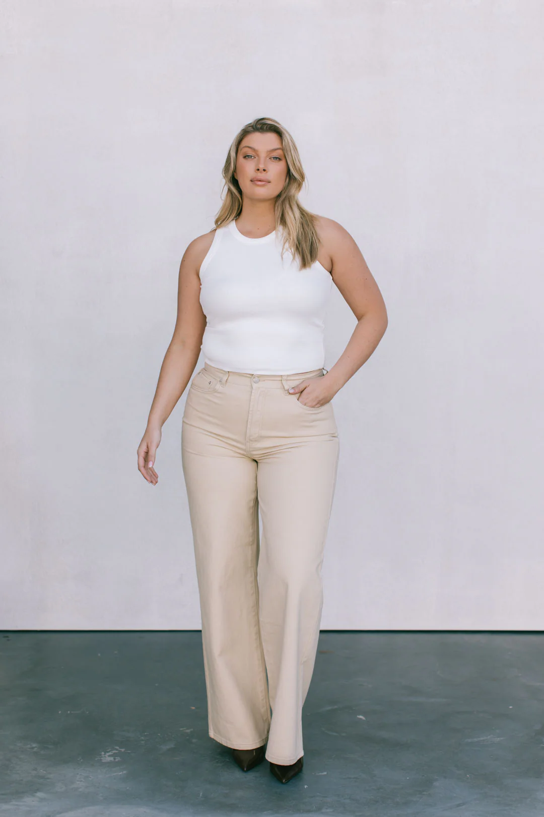 Carissa Wide Leg Denim Jeans Sand - Image 5