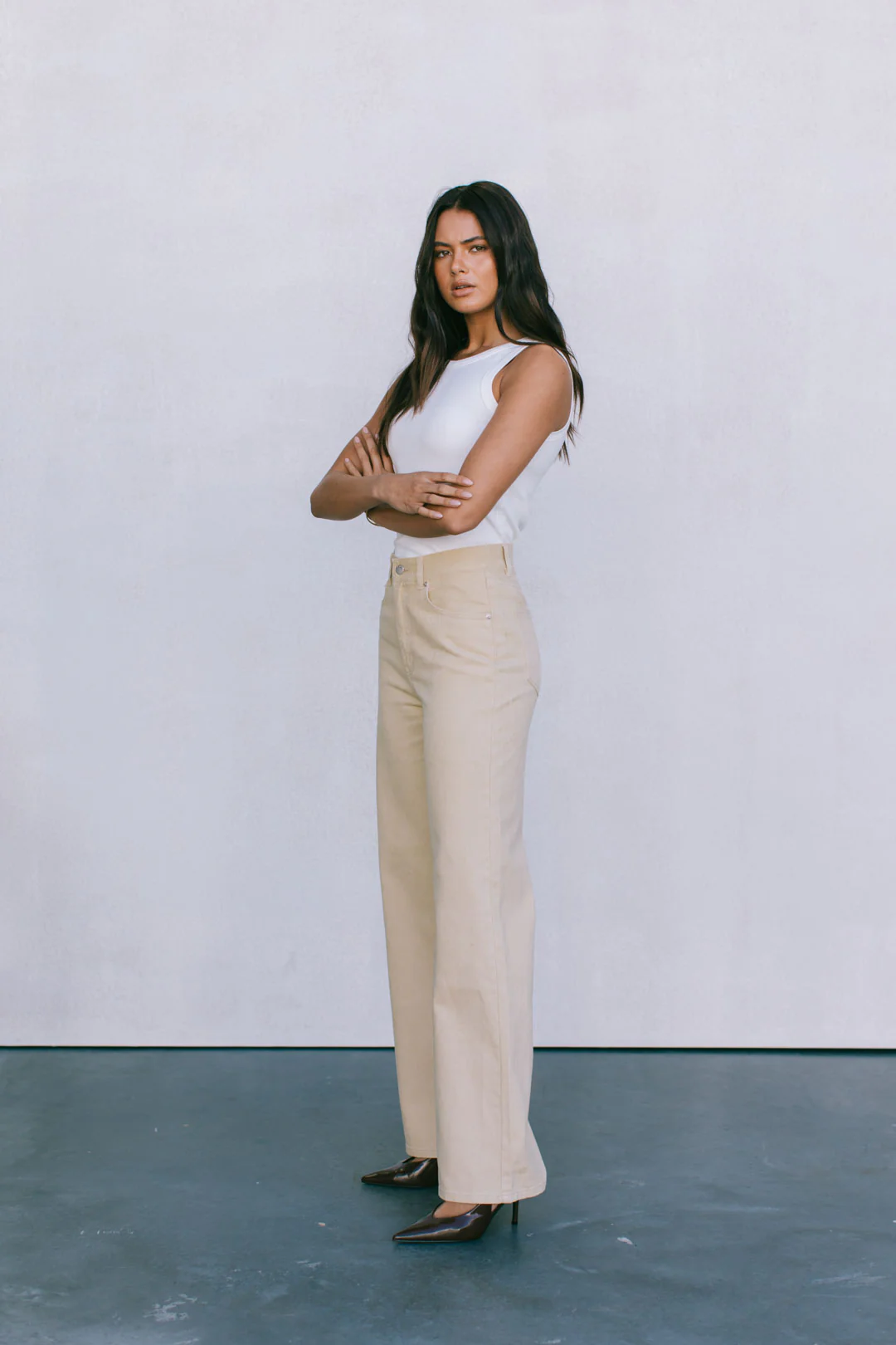 Carissa Wide Leg Denim Jeans Sand - Image 6