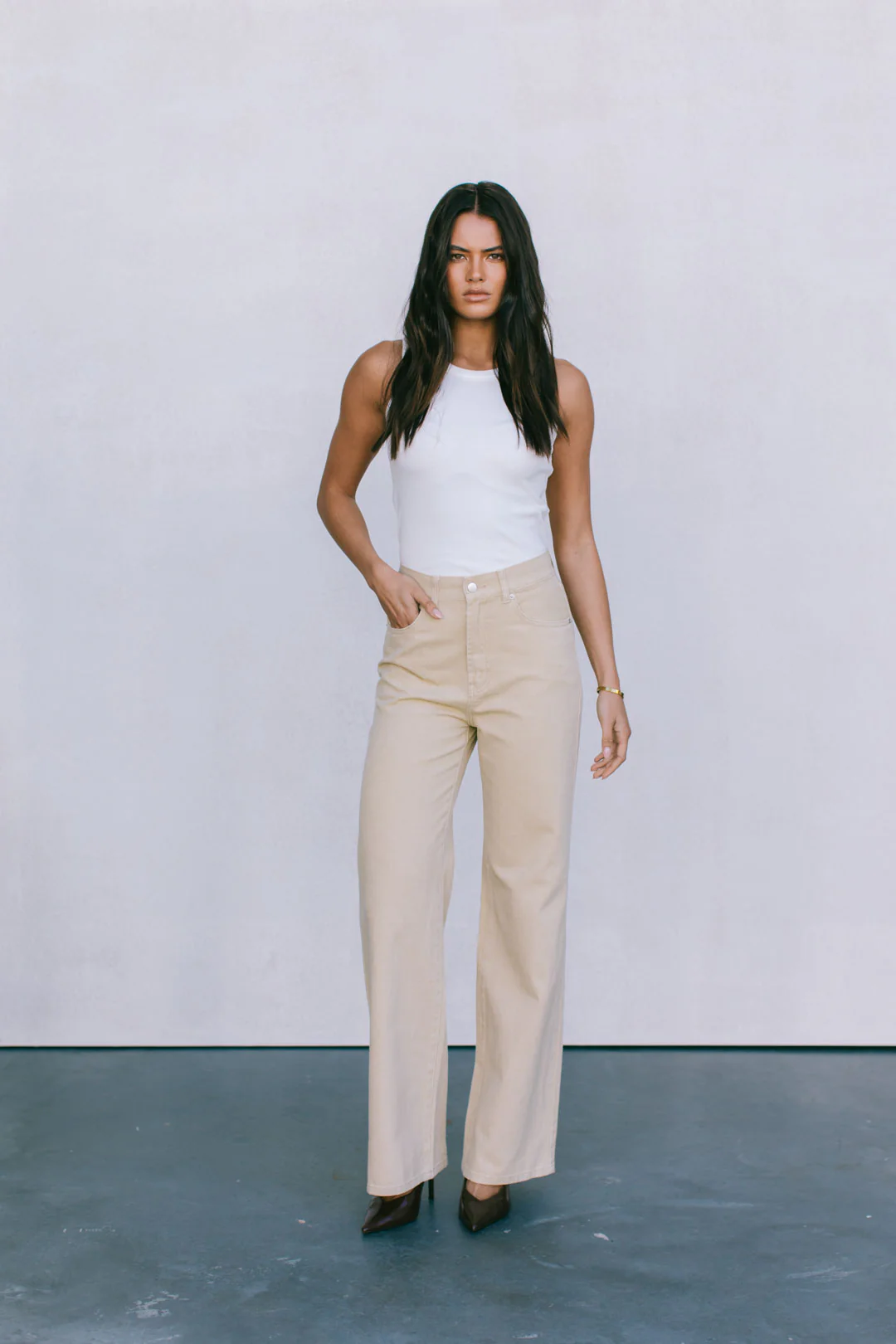 Carissa Wide Leg Denim Jeans Sand - Image 9