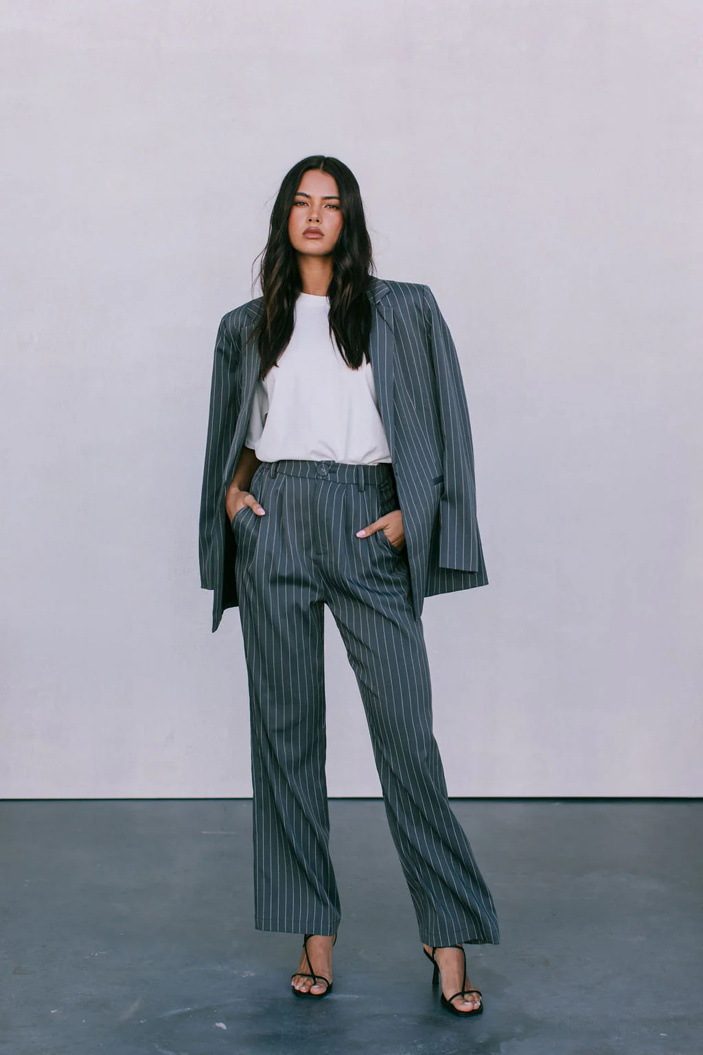 Cerlah Tailored Pants Charcoal Pinstripe - Image 21