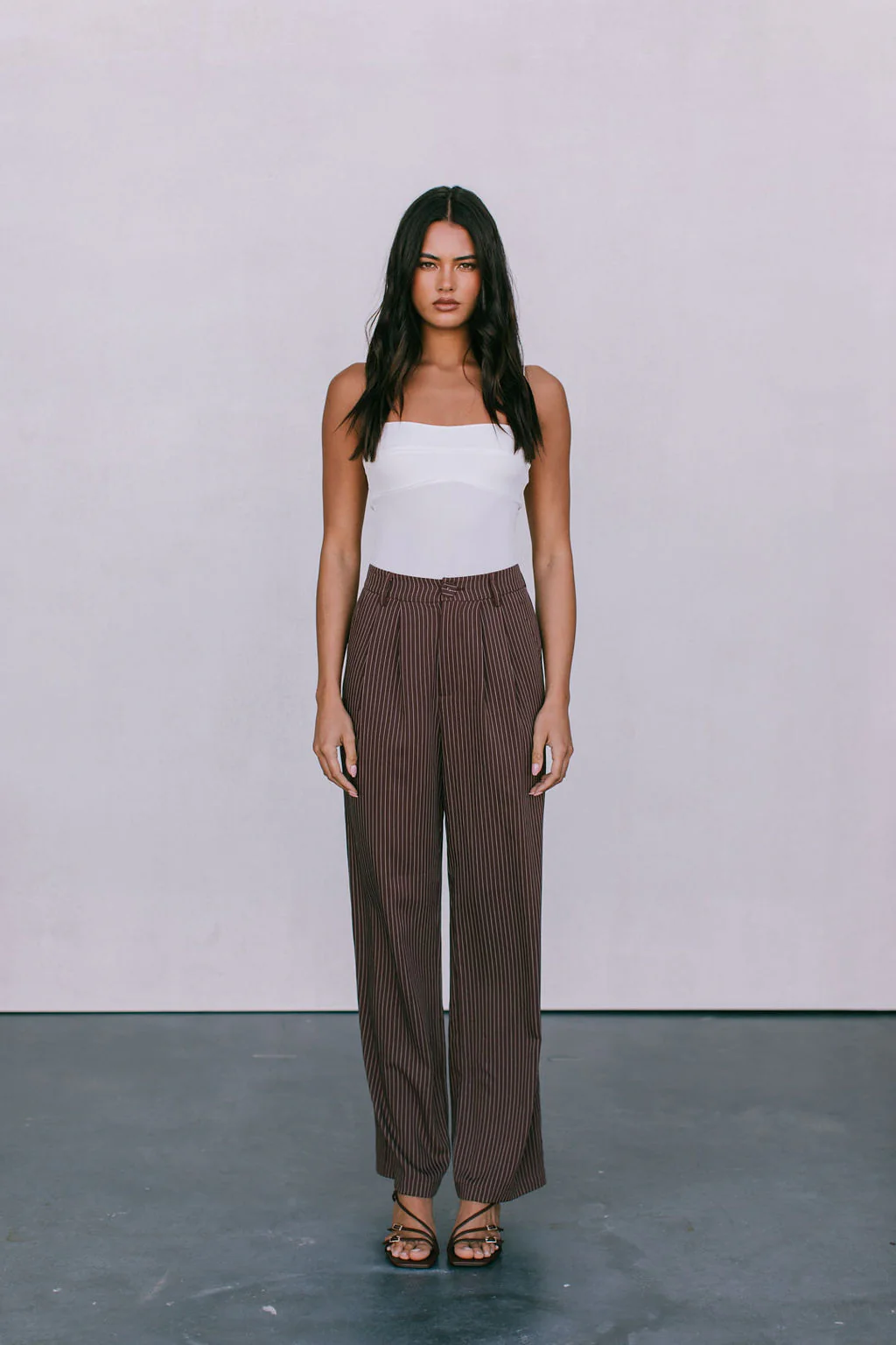 Cerlah Tailored Pants Chocolate Pinstripe - Image 13