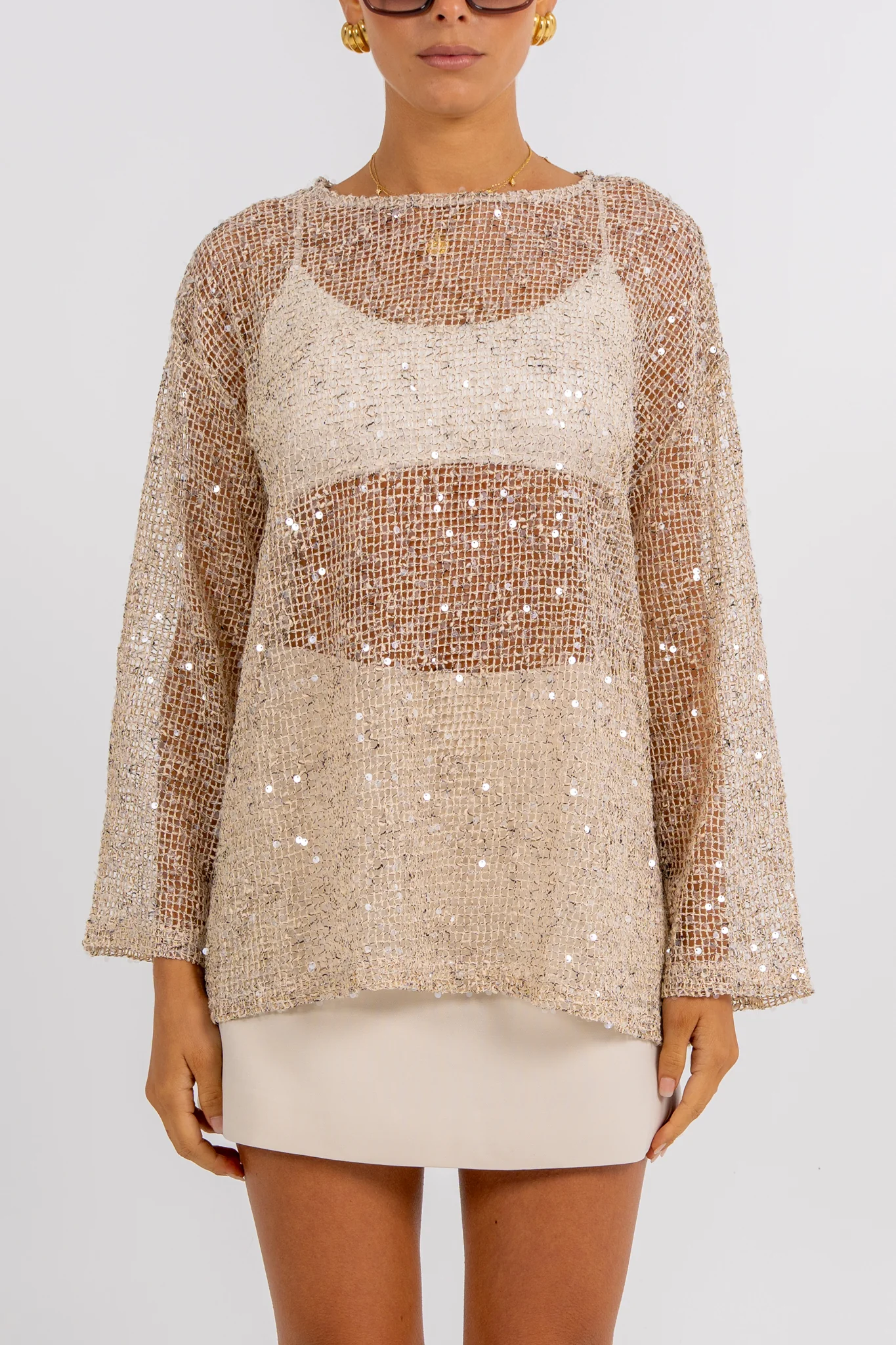 Uzma Sequin Top Beige - Image 3