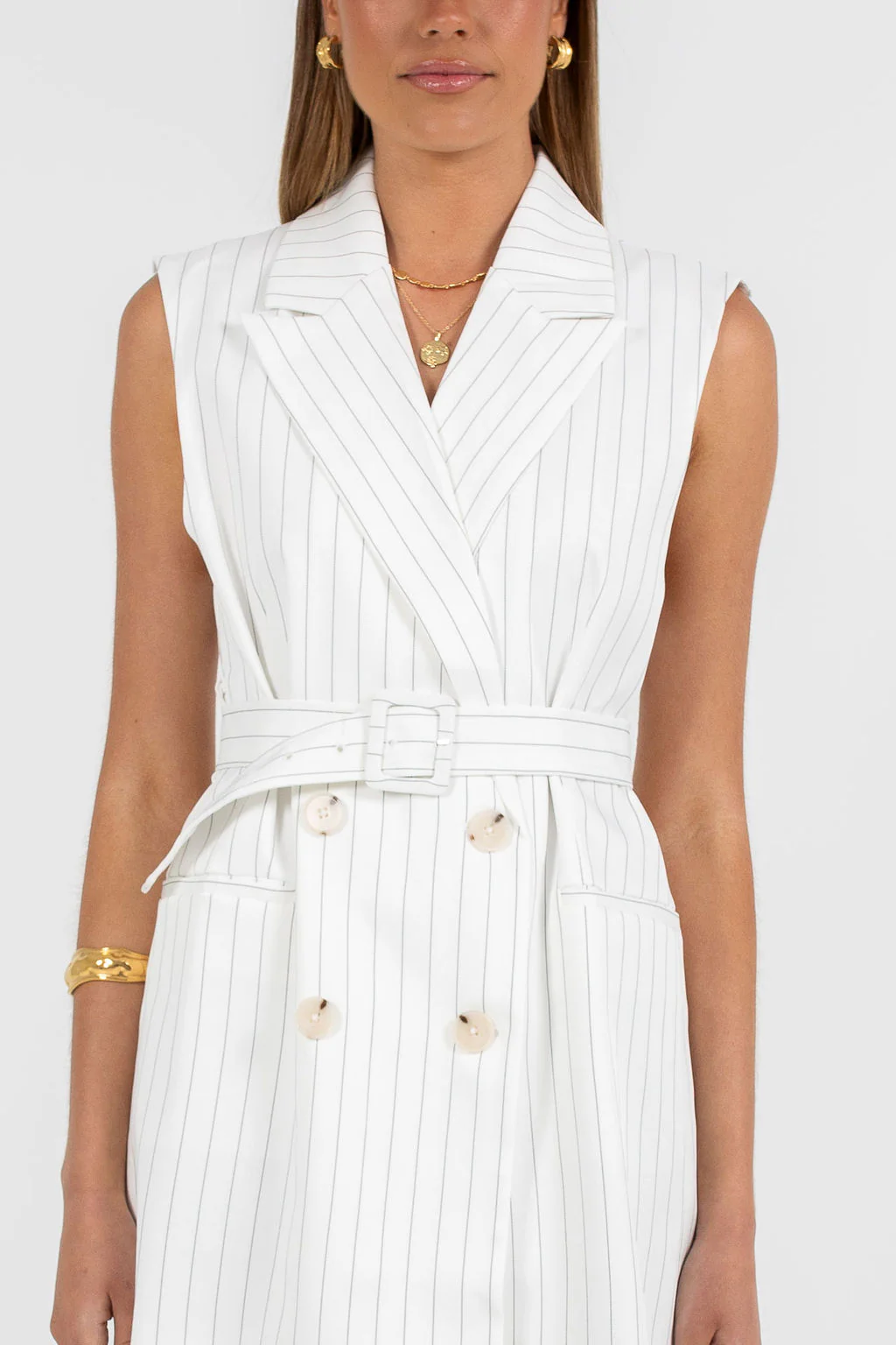 Cullen Mini Dress White Pinstripe - Image 2