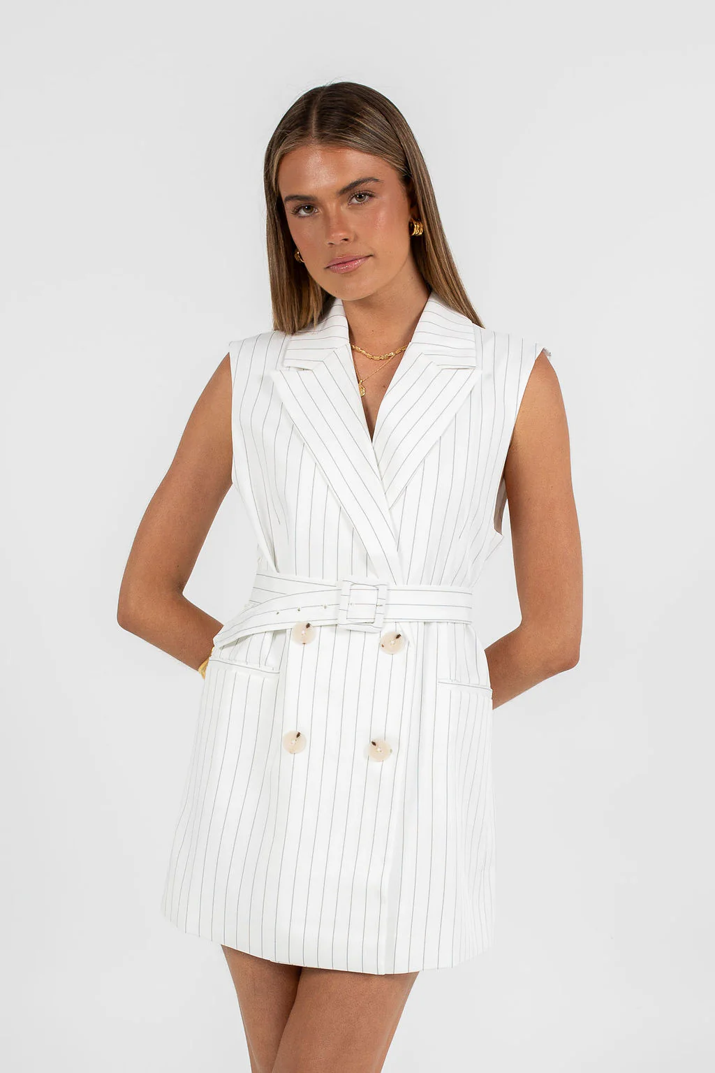 Cullen Mini Dress White Pinstripe - Image 5