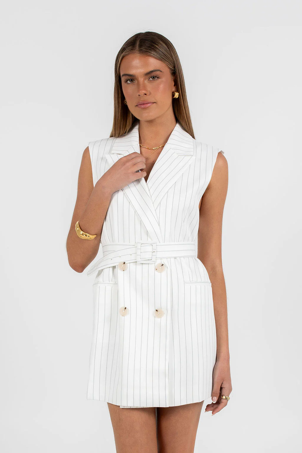Cullen Mini Dress White Pinstripe - Image 7