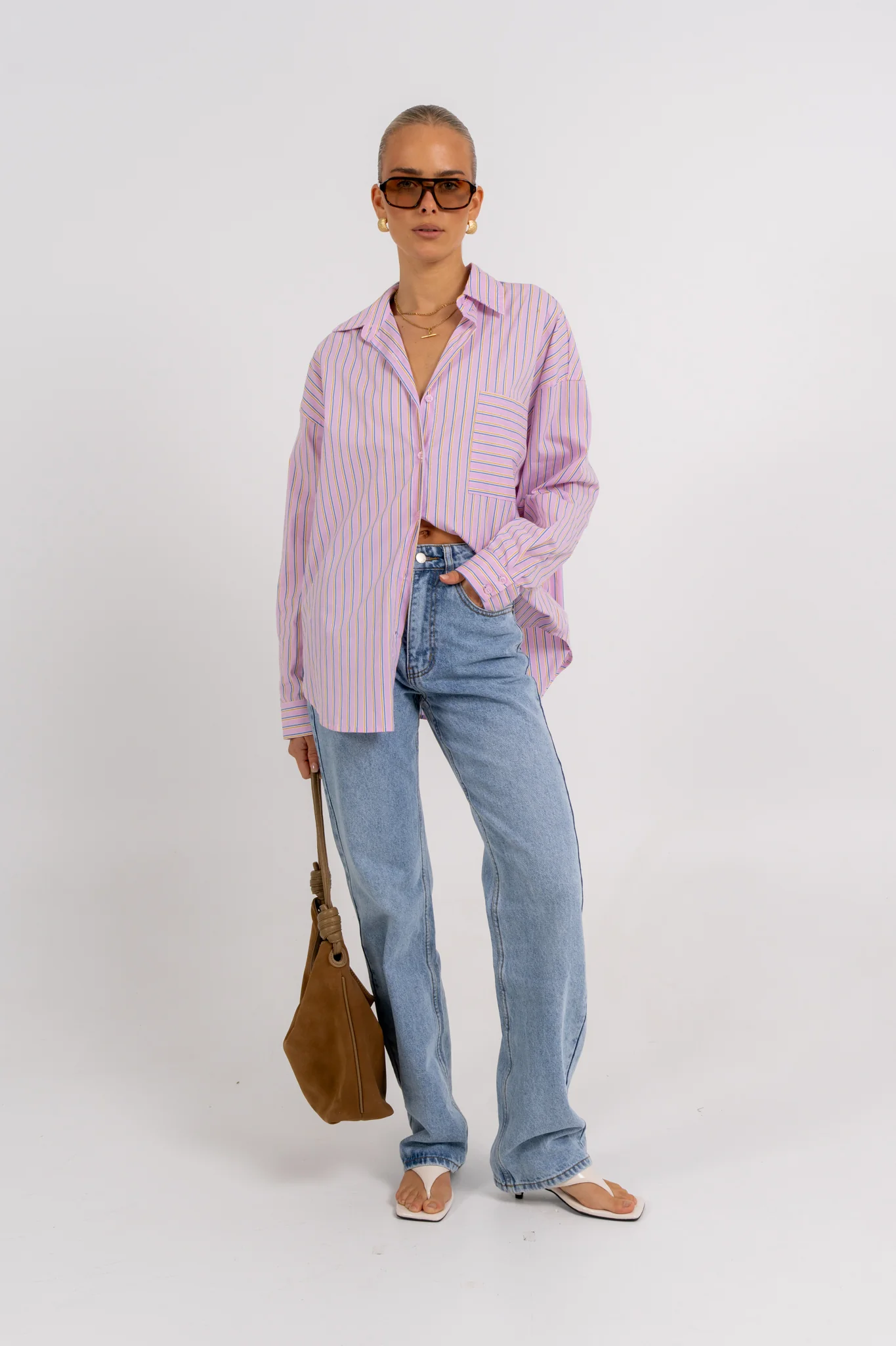 Declan Oversized Shirt Pink Blue Stripe