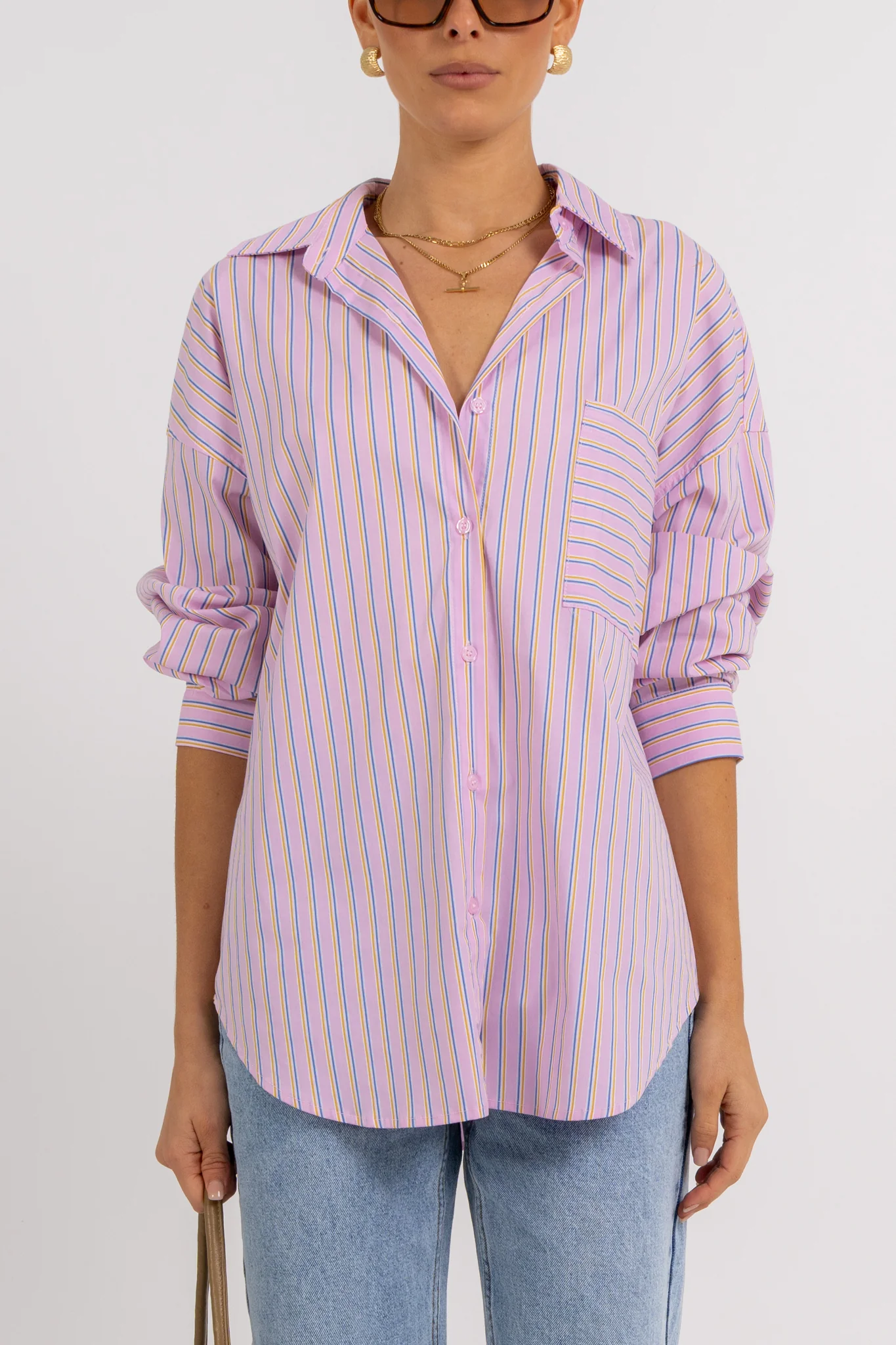 Declan Oversized Shirt Pink Blue Stripe - Image 2
