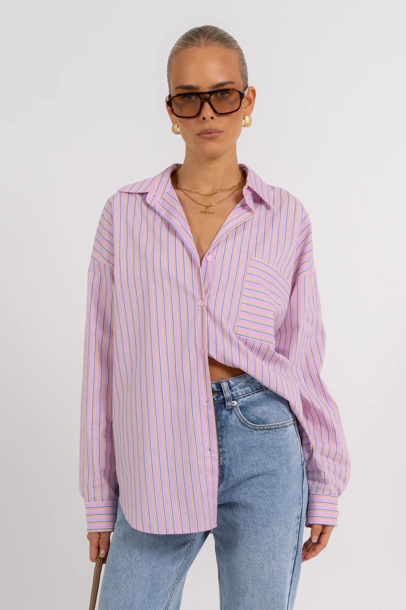 Declan Oversized Shirt Pink Blue Stripe - Image 5