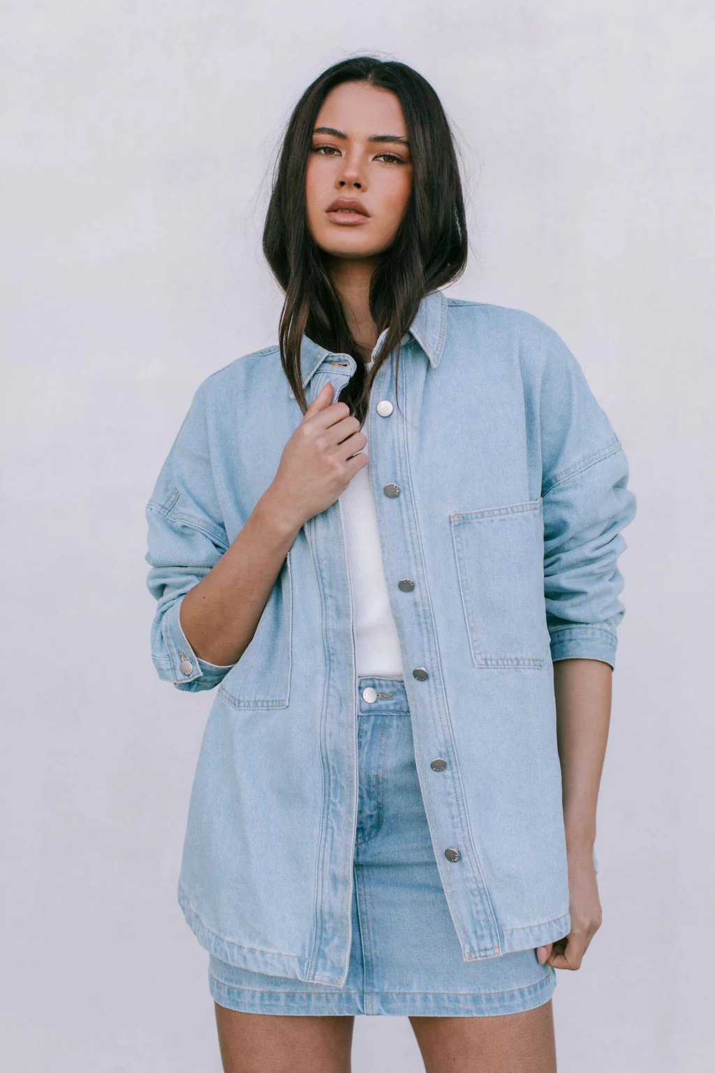 Erin Mini Denim Skirt Light Blue Wash - Image 11