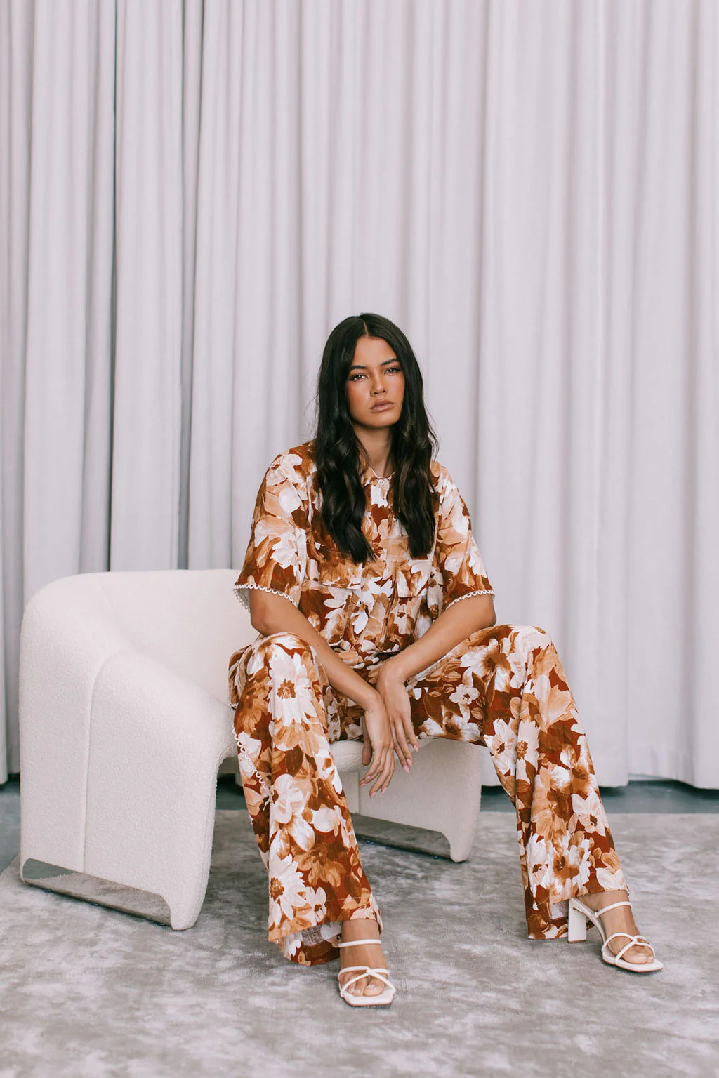Esimio Cropped Shirt Rust Floral - Image 8