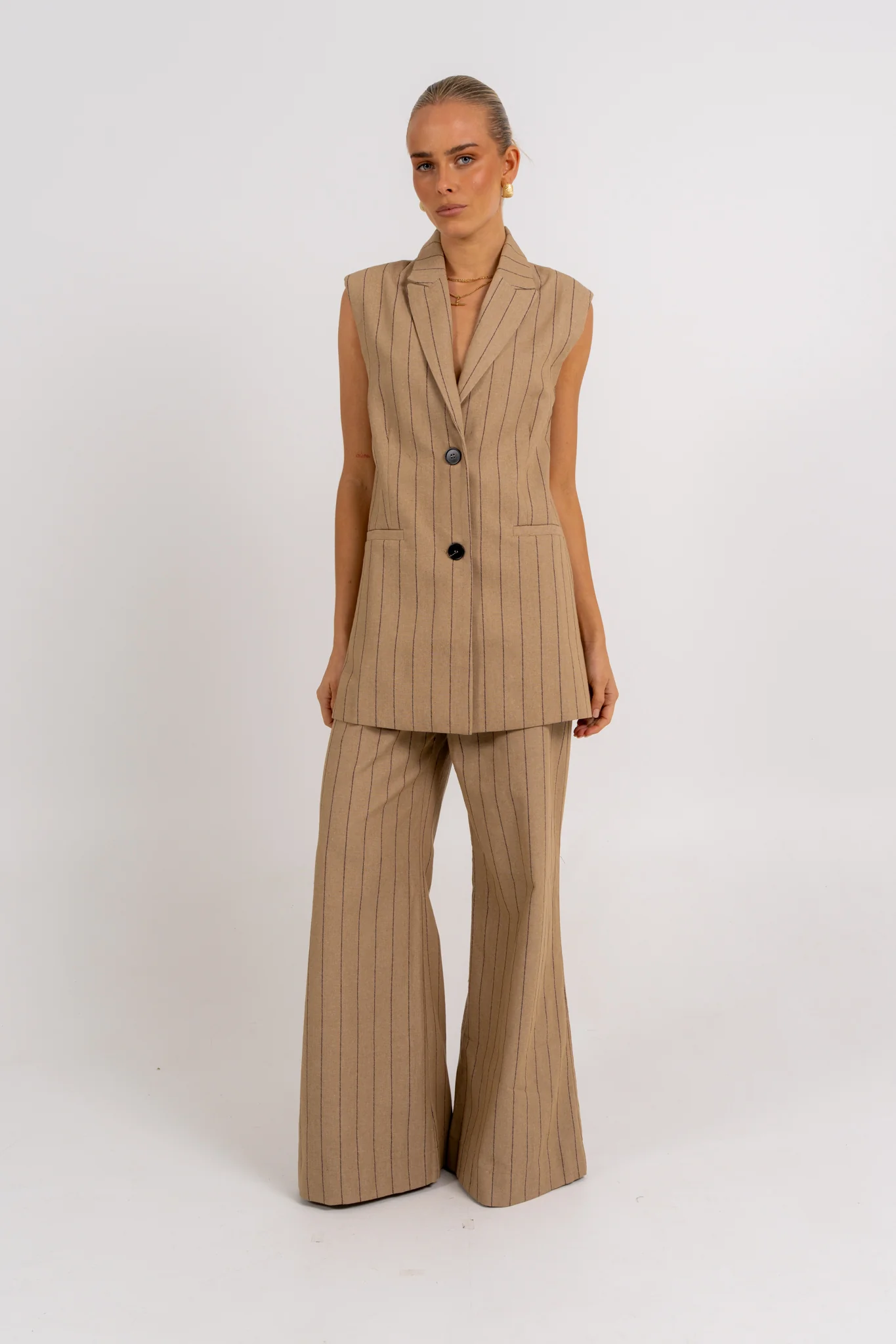 Flora Pants Beige Pinstripe - Image 4