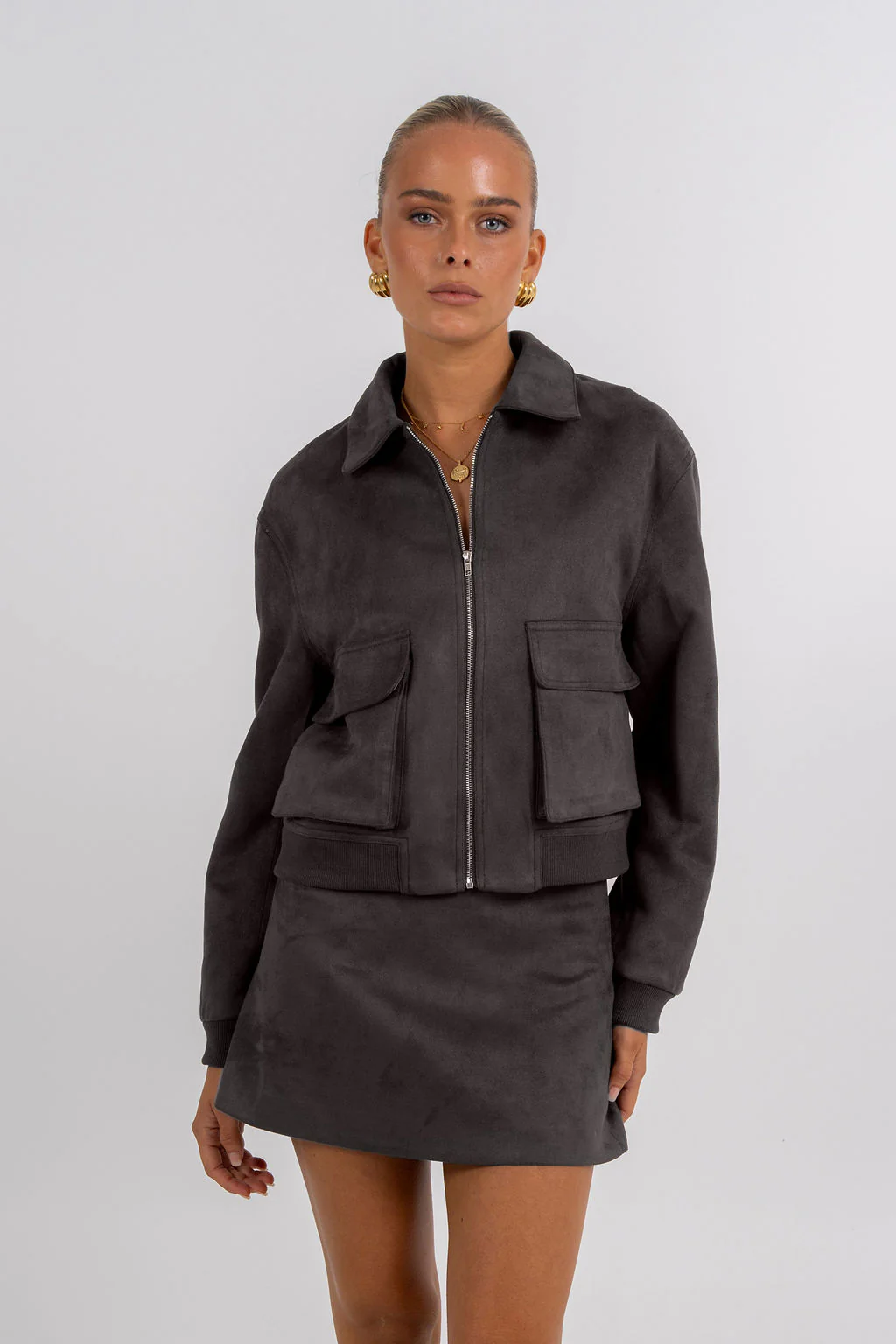 PRE ORDER Gracelyn Bomber Jacket Charcoal