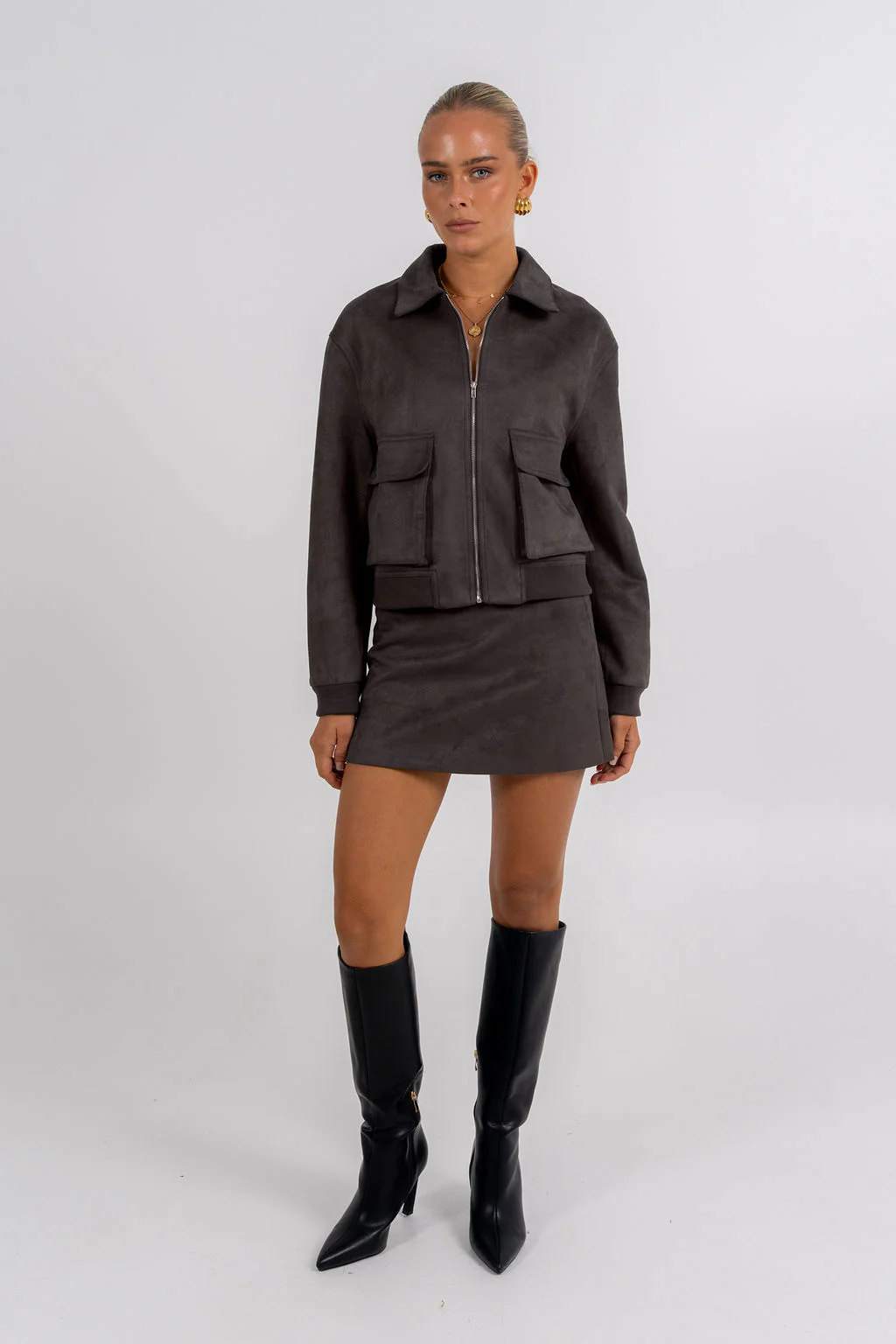 PRE ORDER Gracelyn Bomber Jacket Charcoal - Image 2