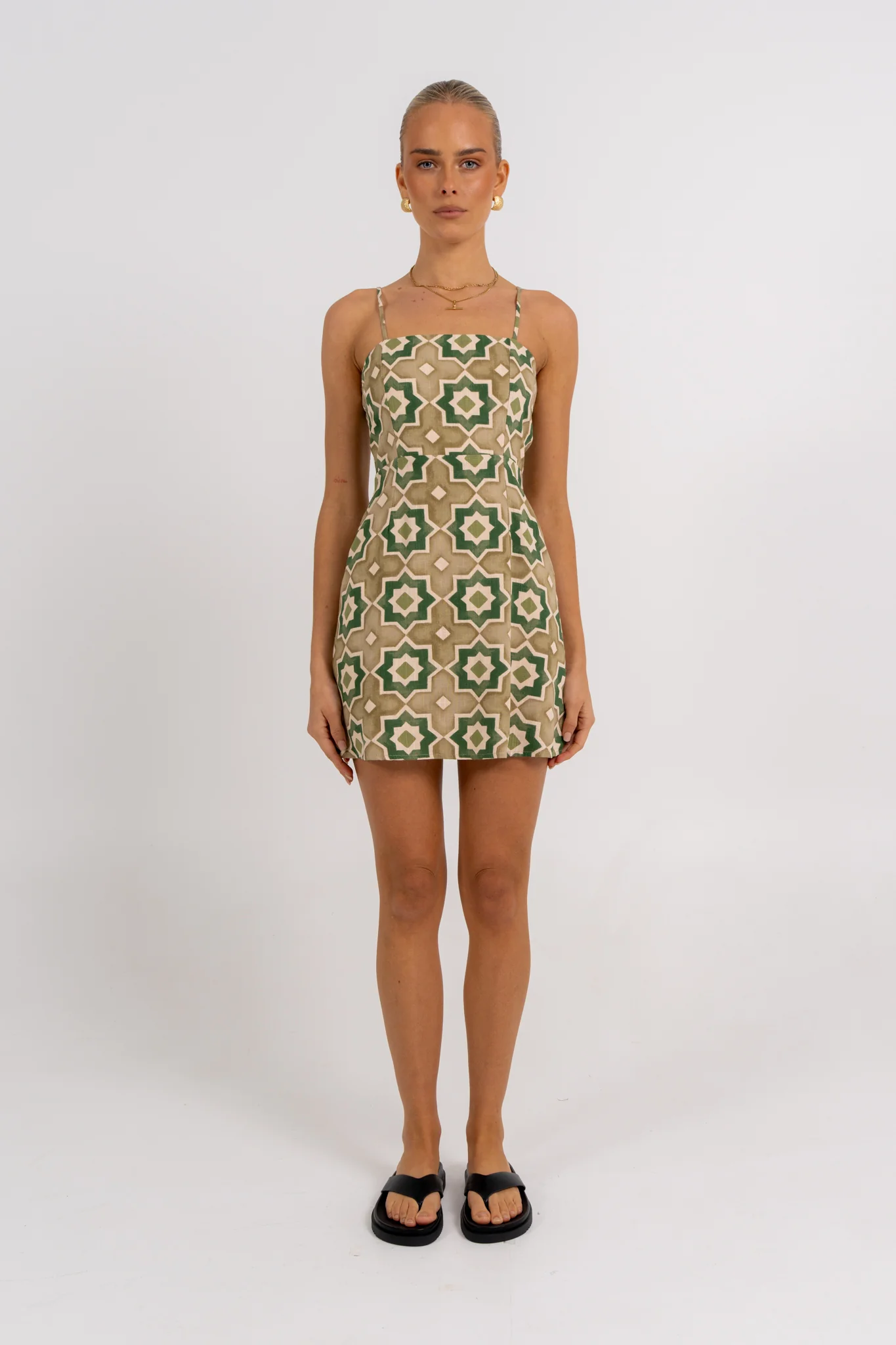 Isola Mini Dress Khaki Tile - Image 3