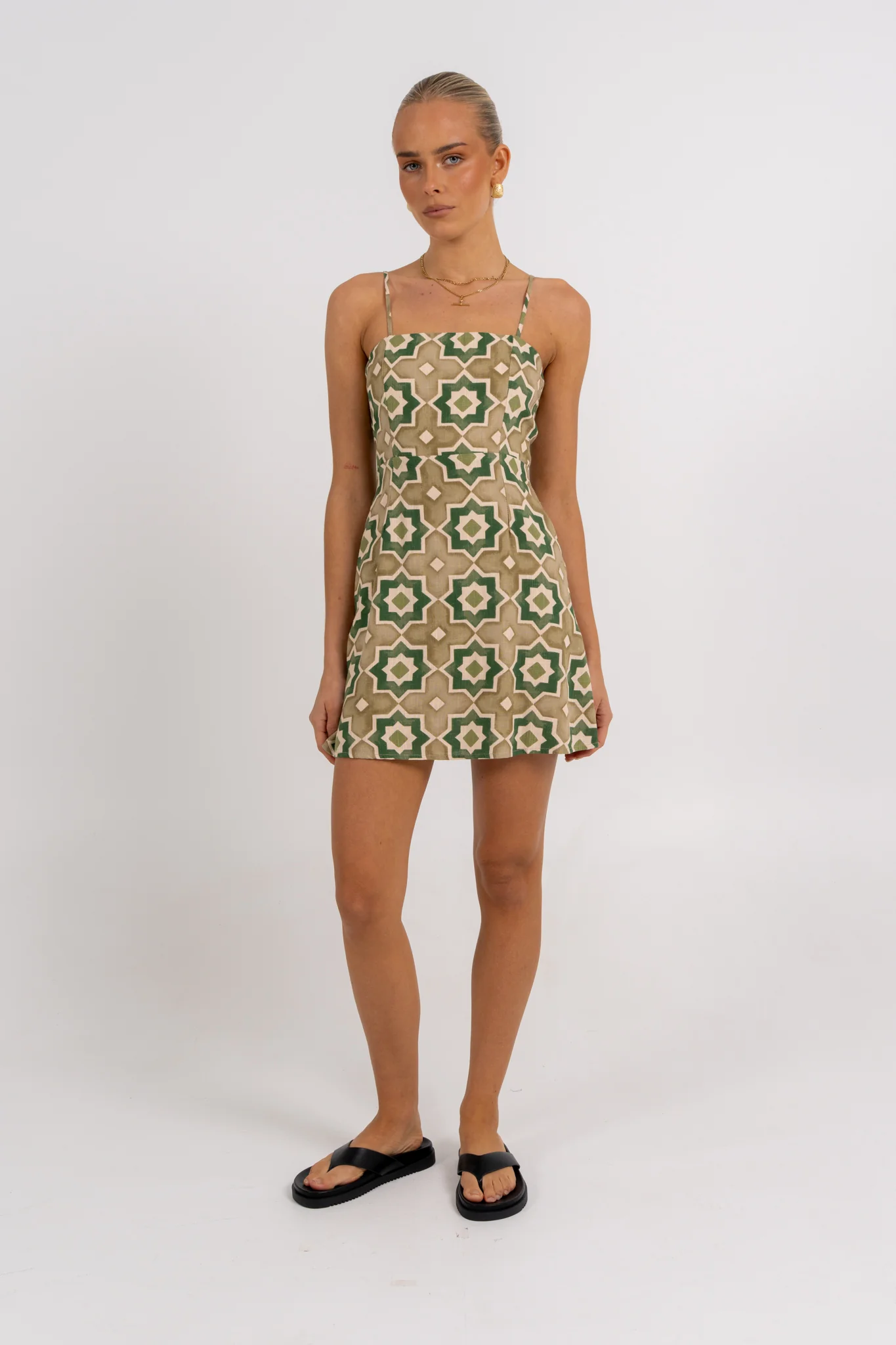 Isola Mini Dress Khaki Tile - Image 6