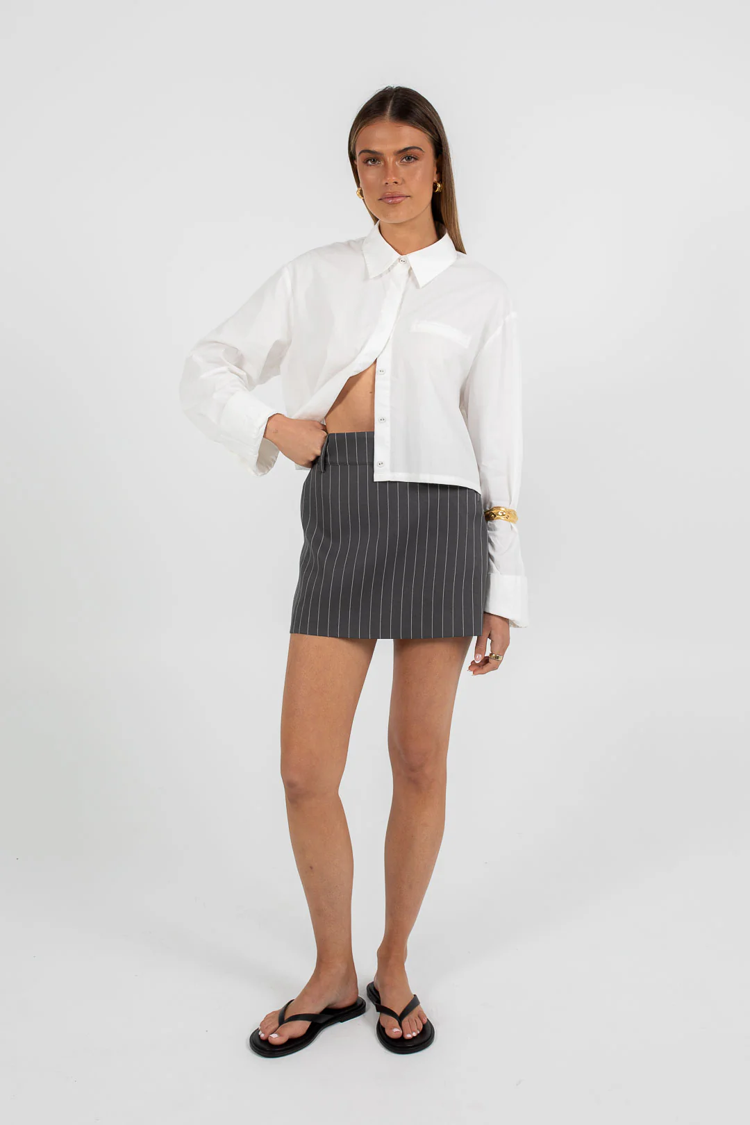 Jolie Mini Skirt Charcoal Pinstripe - Image 3