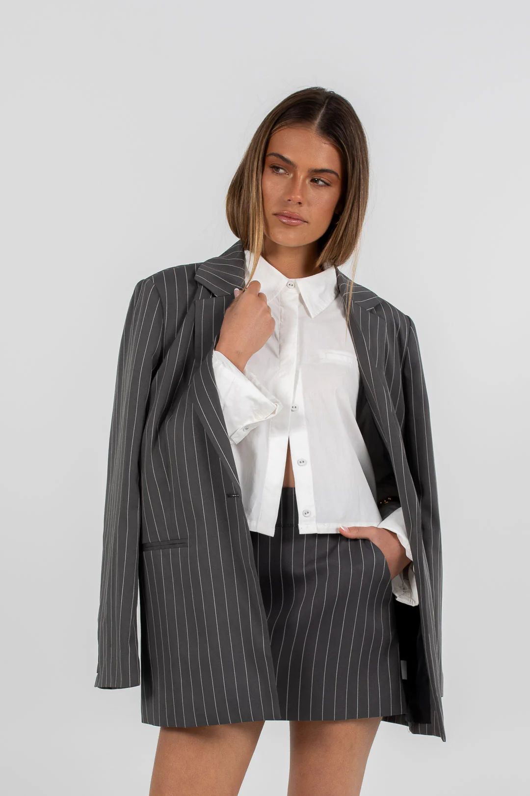 Jolie Mini Skirt Charcoal Pinstripe - Image 5