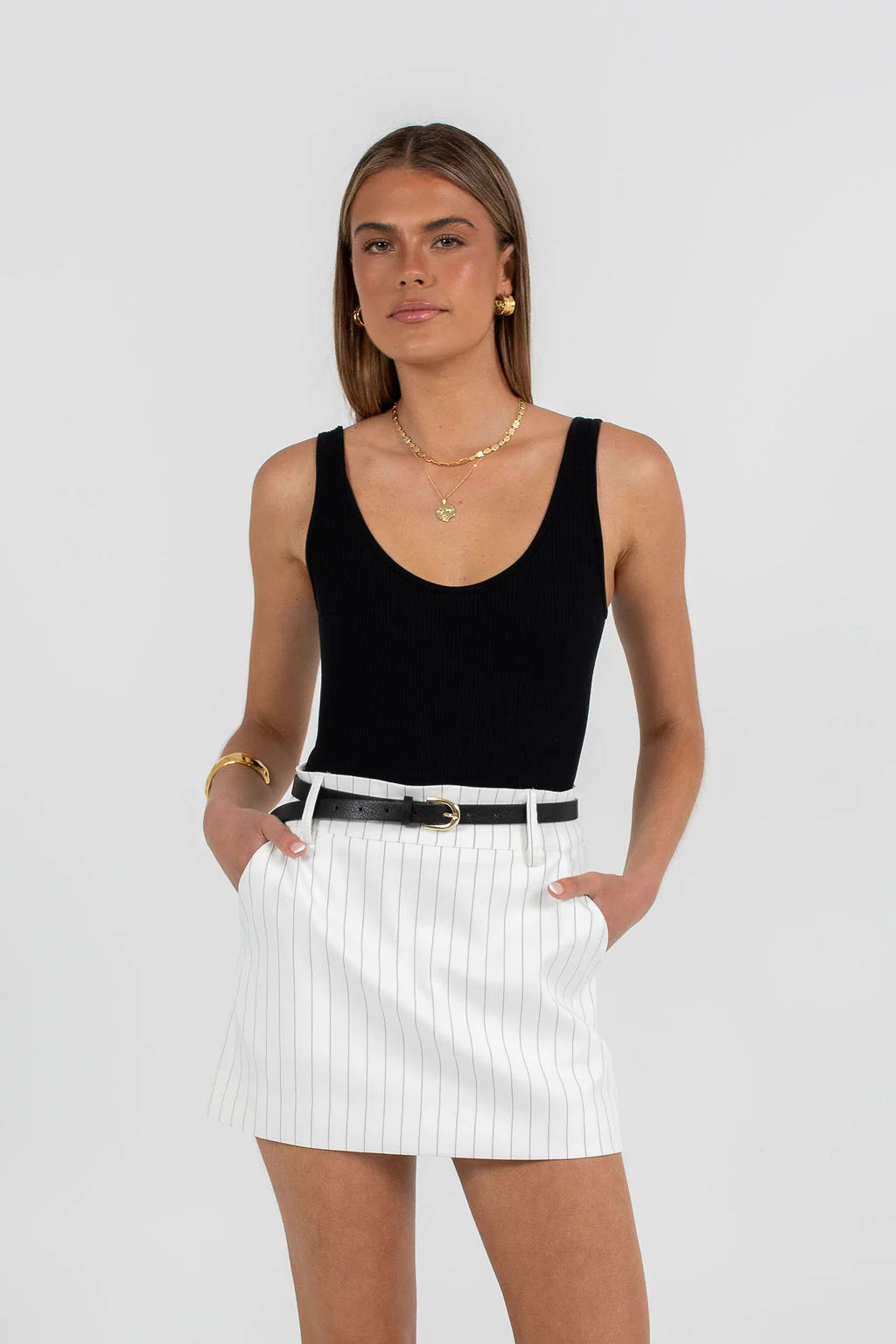 Jolie Mini Skirt White Pinstripe - Image 4