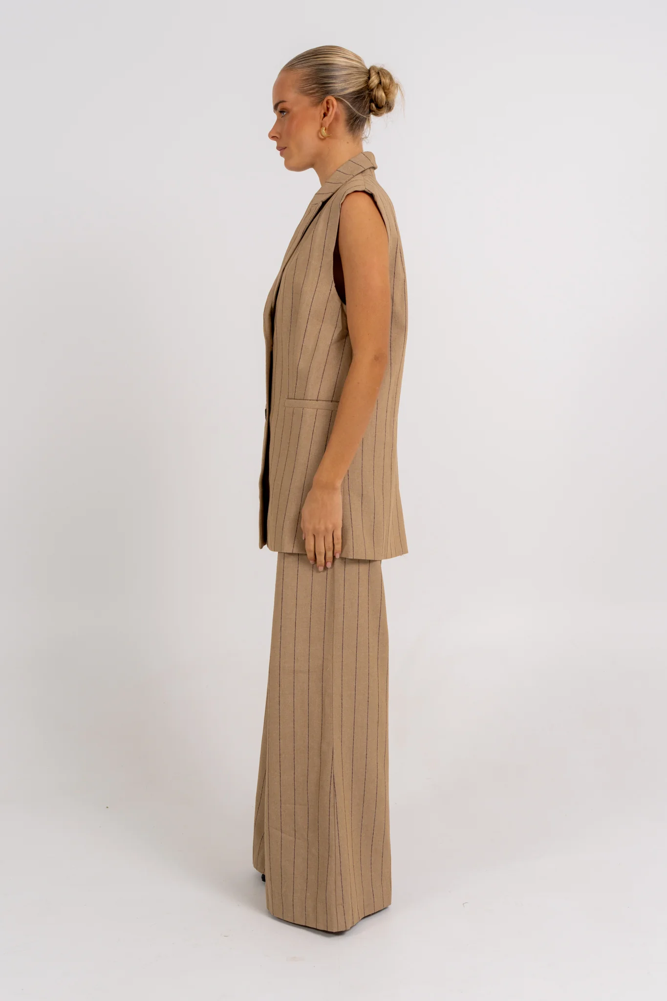 Josie Blazer Vest Beige Pinstripe - Image 11