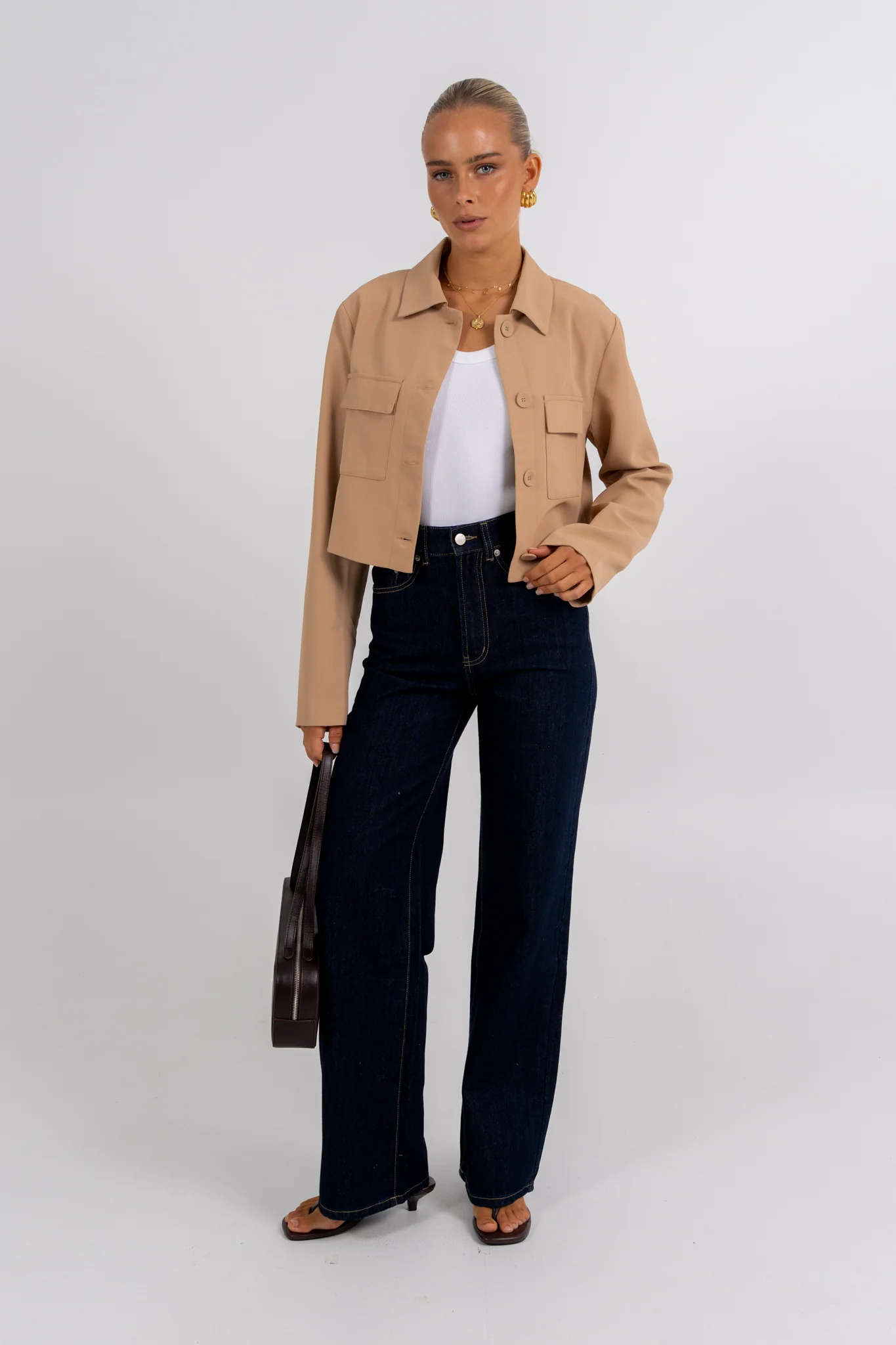 Jovie Cropped Shirt Beige - Image 3