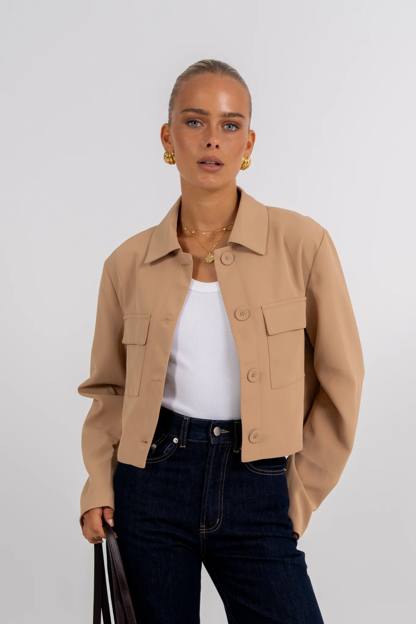Jovie Cropped Shirt Beige - Image 6