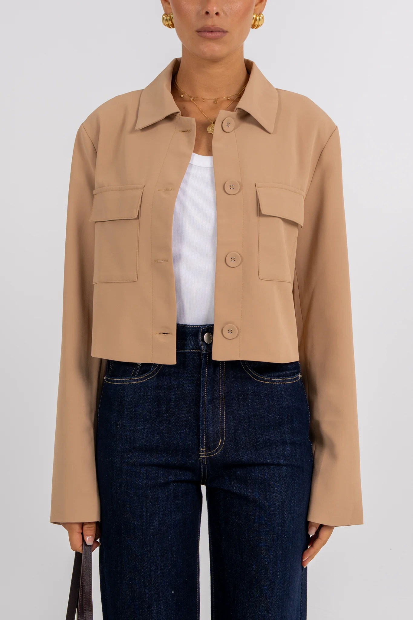 Jovie Cropped Shirt Beige - Image 8