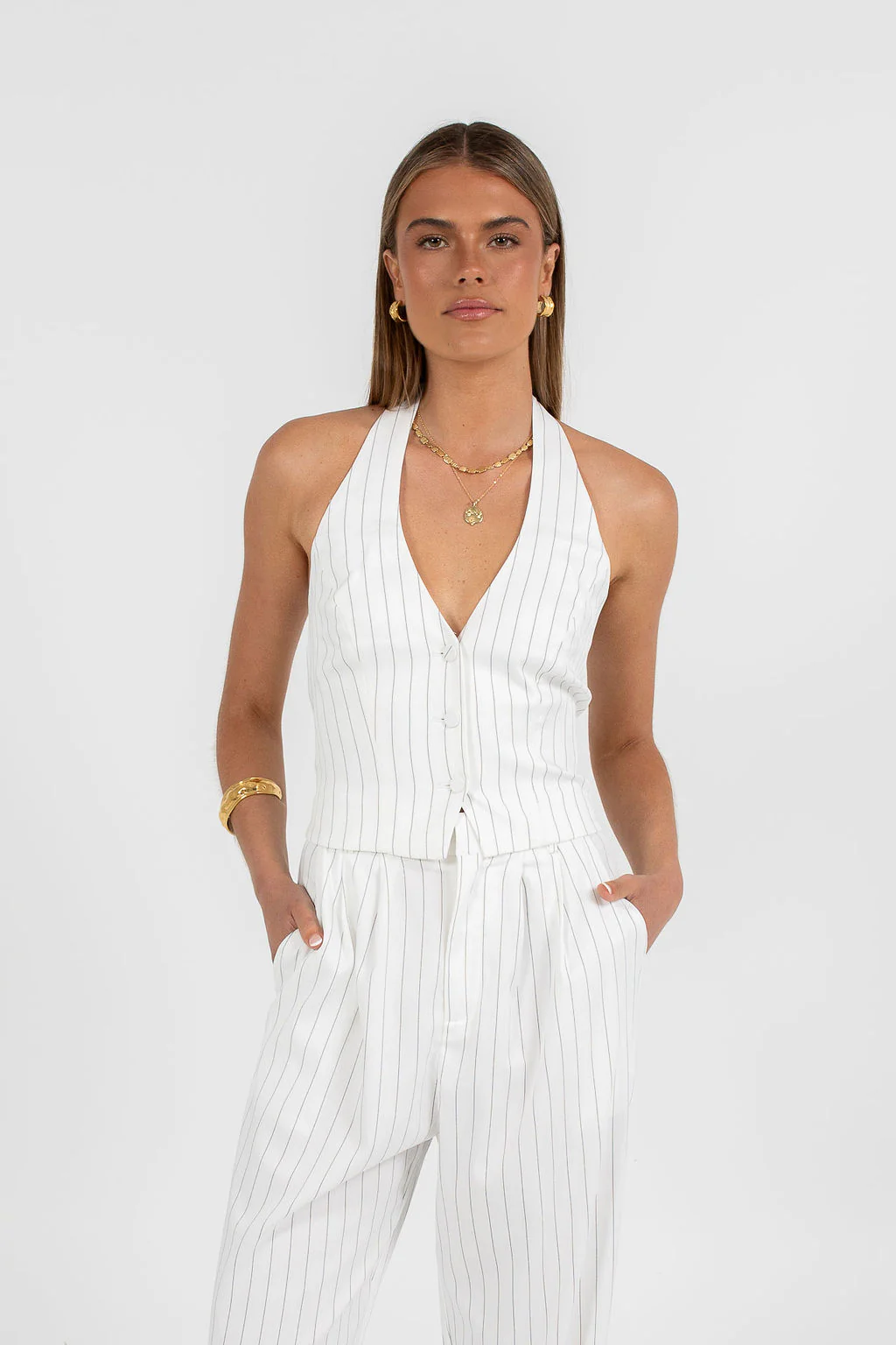 Marnie Halter Top White Pinstripe - Image 11