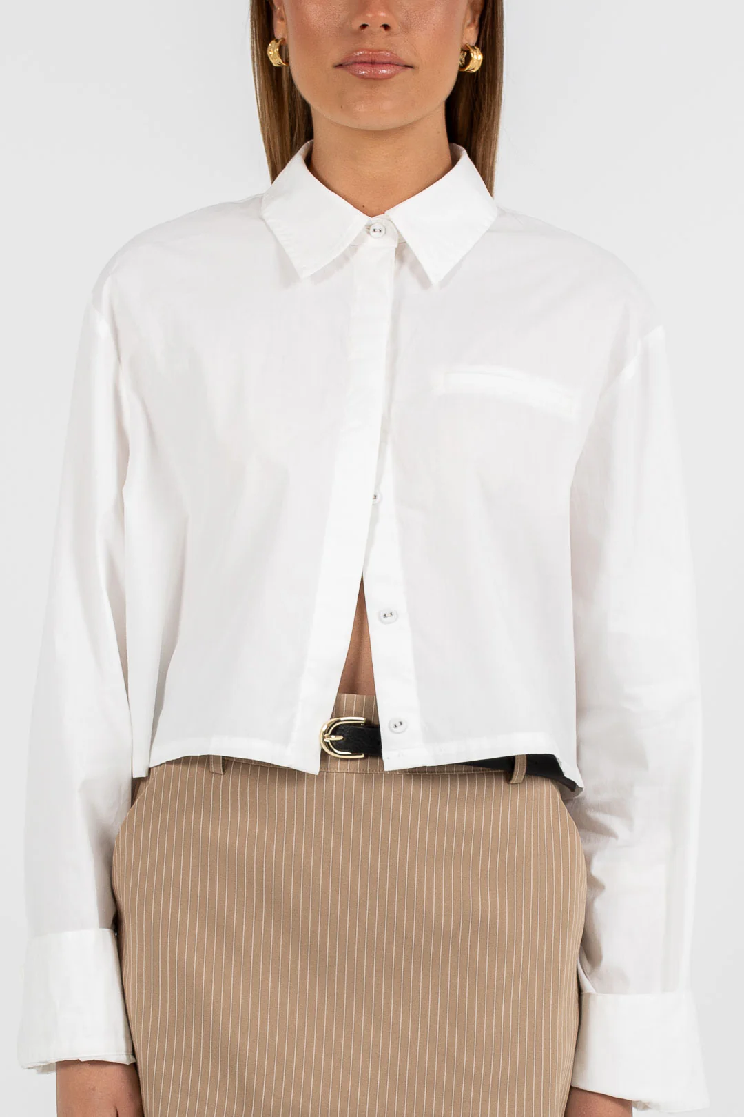 Lacey Cropped Shirt White - Image 3
