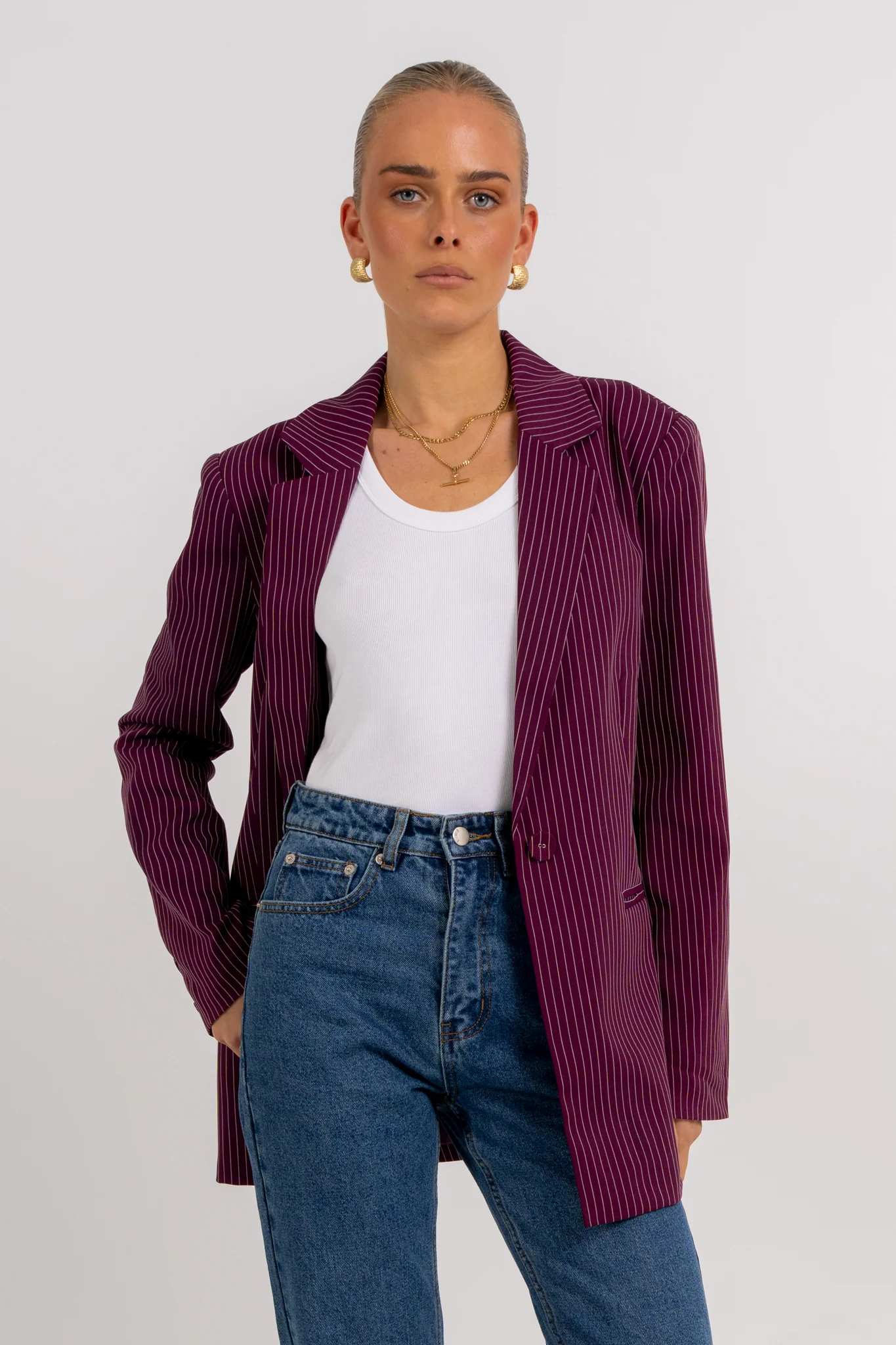 Quade Blazer Plum Pinstripe - Image 5